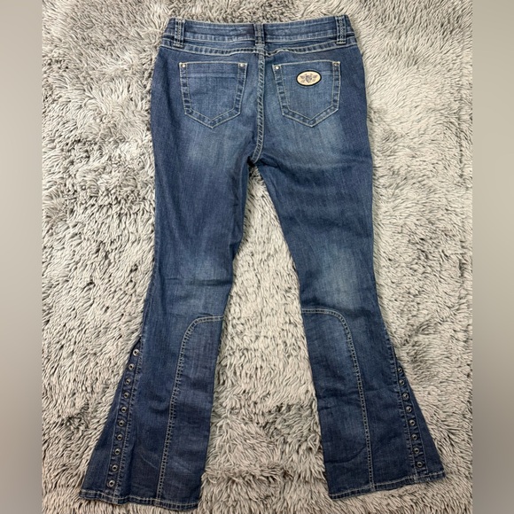 Harley-Davidson Women’s Flare Jeans Size 10 Embellished Snap Leg Moto Denim - Picture 12 of 14